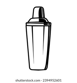 1950’s Mid Century Modern Cocktail shaker solid black icon glyph, vector line art, Vector Illustration, black outline, 50s retro cocktail shaker