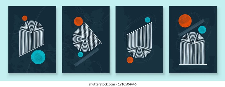 Mid Century Modern Design. A trendy set of Abstract Black Hand Painted Illustrations for Postcard, Social Media Banner, Brochure Cover Design or Wall Decoration Background. Vector illustration.