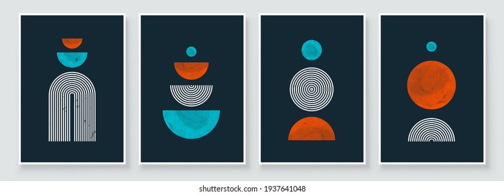 Mid Century Modern Design. A trendy set of Abstract Black Hand Painted Illustrations for Postcard, Social Media Banner, Brochure Cover Design or Wall Decoration Background. Vector illustration.