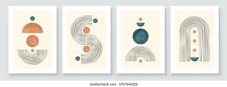 Mid Century Modern Design  A trendy set Abstract Hand Painted Illustrations for Wall Decoration  Social Media Banner  Brochure Cover Design Postcard Background  Aesthetic watercolor