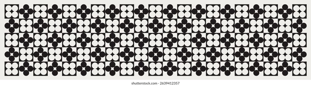 Mid century modern floral geometric pattern in black and white. Graphical illustration for a unique banners, textiles and home décor.	
