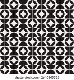 Mid century modern floral geometric pattern in black and white. Graphical illustration for a unique textiles and home décor.	
