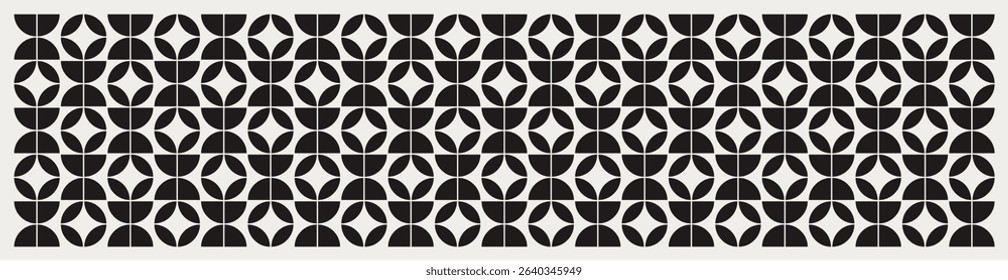 Mid century modern floral geometric pattern in black and white. Graphical illustration for a unique banners, textiles and home décor.	
