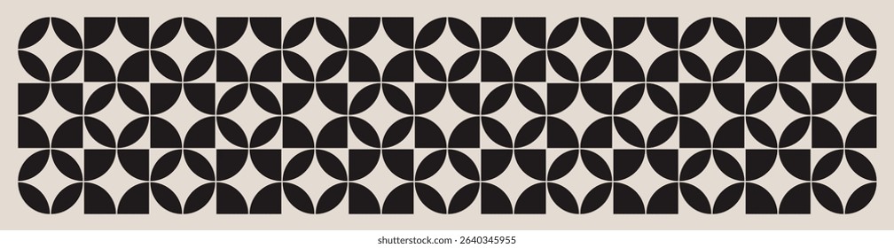 Mid century modern floral geometric pattern in black and white. Graphical illustration for a unique banners, textiles and home décor.	
