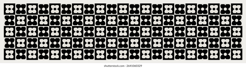 Mid century modern floral geometric pattern in black and white. Graphical illustration for a unique banners, textiles and home décor.	
