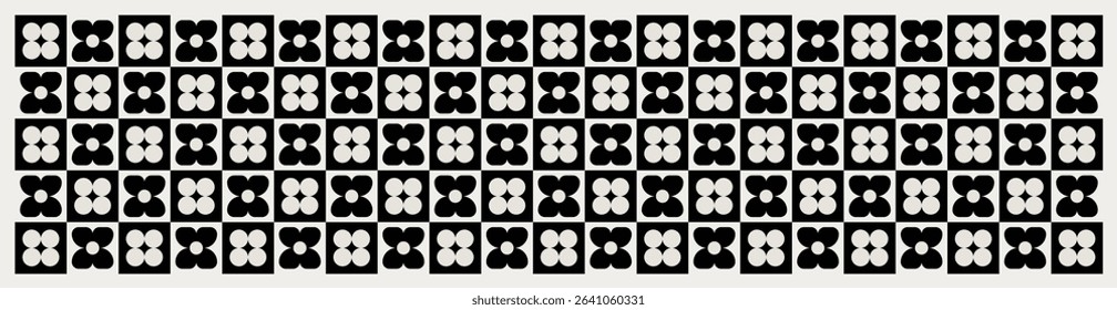 Mid century modern floral geometric pattern in black and white. Graphical illustration for a unique banners, textiles and home décor.	
