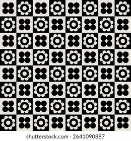 Mid century modern floral geometric pattern in black and white. Graphical illustration for a unique banners, textiles and home décor.	
