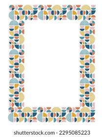 Mid century modern frame with colorful geometric shapes. Seamless border vector illustration.