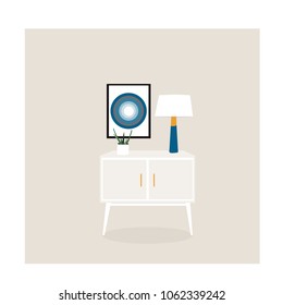 mid century modern furniture set collection.vector illustration 1950 1960. interior design drawing.  minimalistic style. scandinavian design.