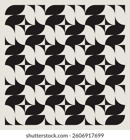 Mid century modern geometric floral background in black and white. Graphical illustration for a unique textiles and home décor.	
