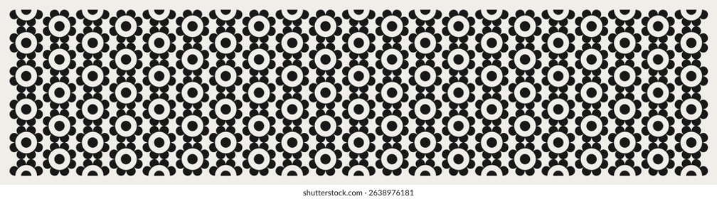 Mid century modern geometric floral background in black and white. Graphical illustration for a unique banners, textiles and home décor.

