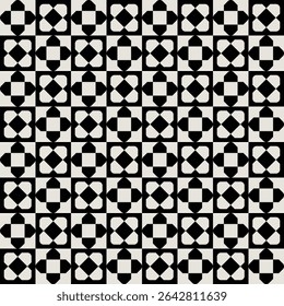 Mid century modern geometric floral background in black and cream. Graphical illustration for a unique textiles and home décor.