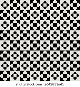 Mid century modern geometric floral background in black and cream. Graphical illustration for a unique textiles and home décor.