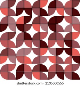 La hoja geométrica moderna de mediados de siglo, sin fisuras en naranja, coral, marrón y beige sobre fondo blanco. Ideal para los tejidos, decoración casera y papel pintado  