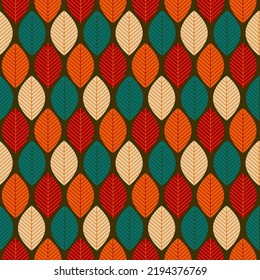 Mid century modern geometric leaves retro 70s seamless pattern. Autumn floral organic background. For home decor, textile, wallpaper and wrapping paper