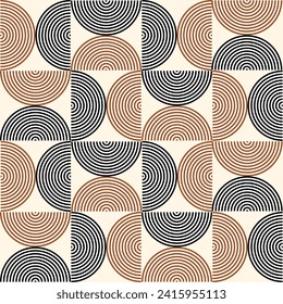 Mid Century Modern Geometric Lines seamless pattern in black and terracotta. For wall art, home décor and wallpaper 