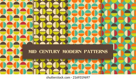 Mid century modern geometric patterns set. Half circle background for bedding, tablecloth, oilcloth or other textile design in retro style