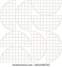 Mid Century Modern Geometric Shape Composition with Grid