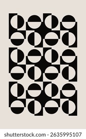 Mid century modern half circle pattern in black and white. Graphical illustration for a unique textiles and home décor.