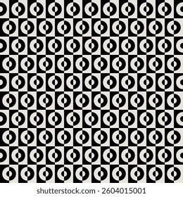 Mid century modern half circles seamless pattern background in black and white . Graphical illustration for a unique textiles and home décor.