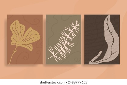 mid century modern leaves, floral template set colorful