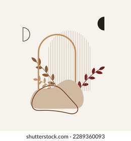 plantilla mínima moderna de mediados de siglo, con ramas, arco, líneas, para cubierta, arte mural,