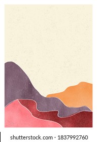 Mid century modern minimalist art print. Abstract contemporary aesthetic backgrounds landscape with forest and mountains. vector illustrations