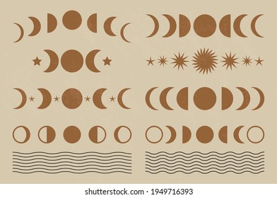 Mid century modern minimalist print with contemporary geometric Moon phases