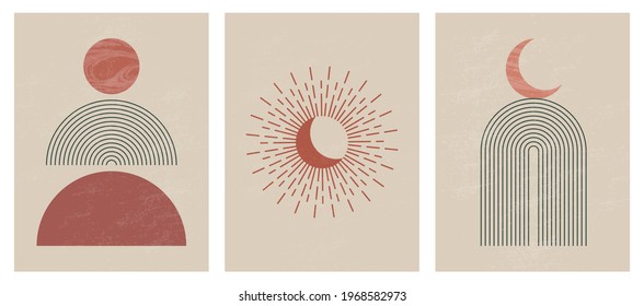 Mid century modern minimalist print with contemporary geometric Moon phases