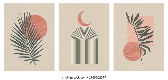 Mid century modern minimalist print with contemporary geometric Moon phases