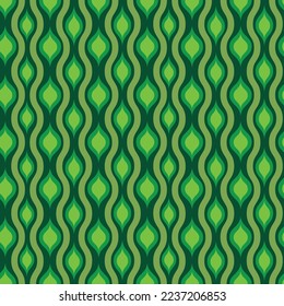 Mid century modern ogee seamless pattern in lime green, forest green over emerald green background. For home decor, textile and fabric