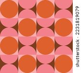 Mid Century modern orange circles and pink half circles seamless pattern. For home décor, posters and wallpaper