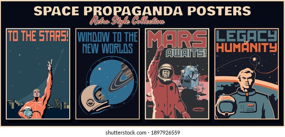 Mid Century Modern Retro Future Space Posters, Covers, Illustrations. Astronauts, Cosmonauts, Spacecraft and Planets