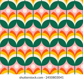 Mid Century moderno retro geométrico floral sin costuras pastern. Diseño de Vector floral escandinavo estilizado.