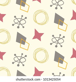 Mid Century Modern Seamless Pattern. 1950s Vintage Style Atomic Background, Retro Vector Illustration.