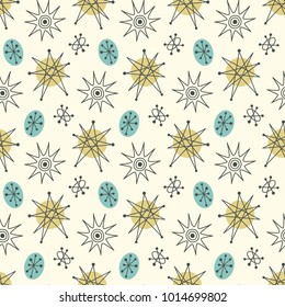 Mid Century Modern Seamless Pattern. 1950s Vintage Style Atomic Background, Retro Vector Illustration.