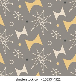 Mid Century Modern Seamless Pattern. 1950s Vintage Style Atomic Science Background, Retro Vector Illustration.