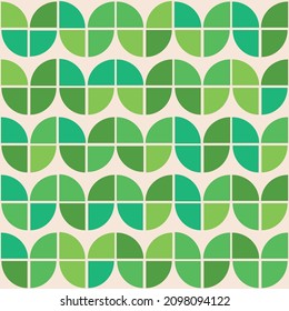 Mid century modern seamless pattern with geometric floral shapes colored in lime green, emerald green and teal. Great for web site background, wallpaper, home décor and textile  