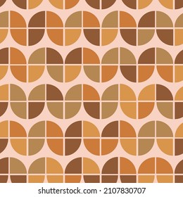 Mid century modern seamless pattern with geometric shapes colored in brown and orange . Great for web site background, wallpaper, home décor , gift wrapping and textile 