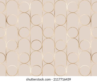 Mid century modern seamless pattern with gold geometric oval shapes.