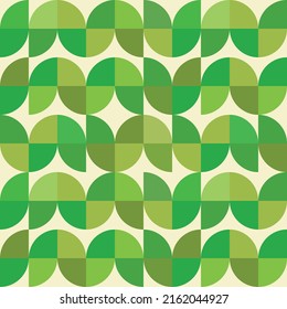Mid century modern seamless pattern with geometric  shapes colored in lime green, emerald green and mint green . For web site background, wallpaper, home décor and textile	