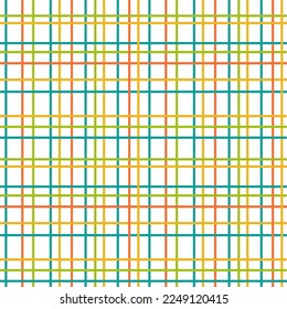 Mid century modern seamless pattern with teal, orange, yellow and green lines. Abstract vector background.