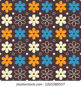 Mid century modern seamless pattern. Retro flowers background for bedding, tablecloth, oilcloth or other textile design in retro style