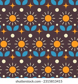 Patrón moderno sin costuras de mediados de siglo. Fondo de flores retro para ropa de cama, manteles, manteles de aceites u otros tejidos de estilo retro