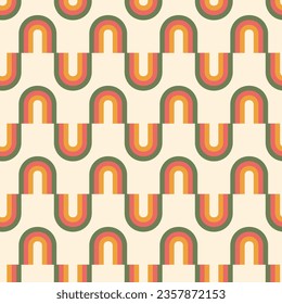 Mid century modern seamless pattern. Rainbows. Retro vintage geometric background, banner, digital paper. Modern abstract art. Bauhaus.