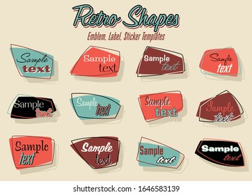 Mid Century Modern Shapes, Stickers, Emblems, Labels, Logo Samples, Templates, 1950s Style 