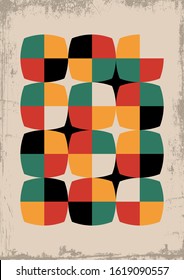 Mid Century Modern Style Background, 1950s Shapes Pattern, Retro Colors Palette, Grunge Texture 