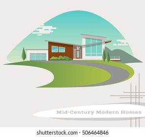 Mid Century Modern Style House. Vector Illustration