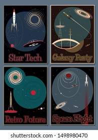 Mid Century Modern Style Illustrations, Space Retro Futurism Posters