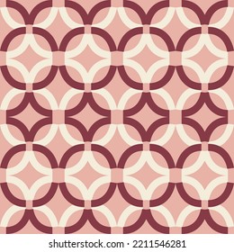 Mid Century Modern style pattern of classic linked rings in pale pink shades. Vector seamless pattern design for textile, fashion, paper, packaging, wrapping and branding